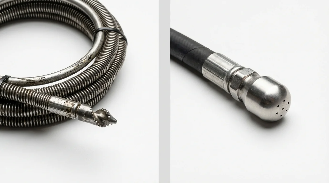 Drain snake cable and hydro jetting nozzle used for drain cleaning in Coal Valley, IL