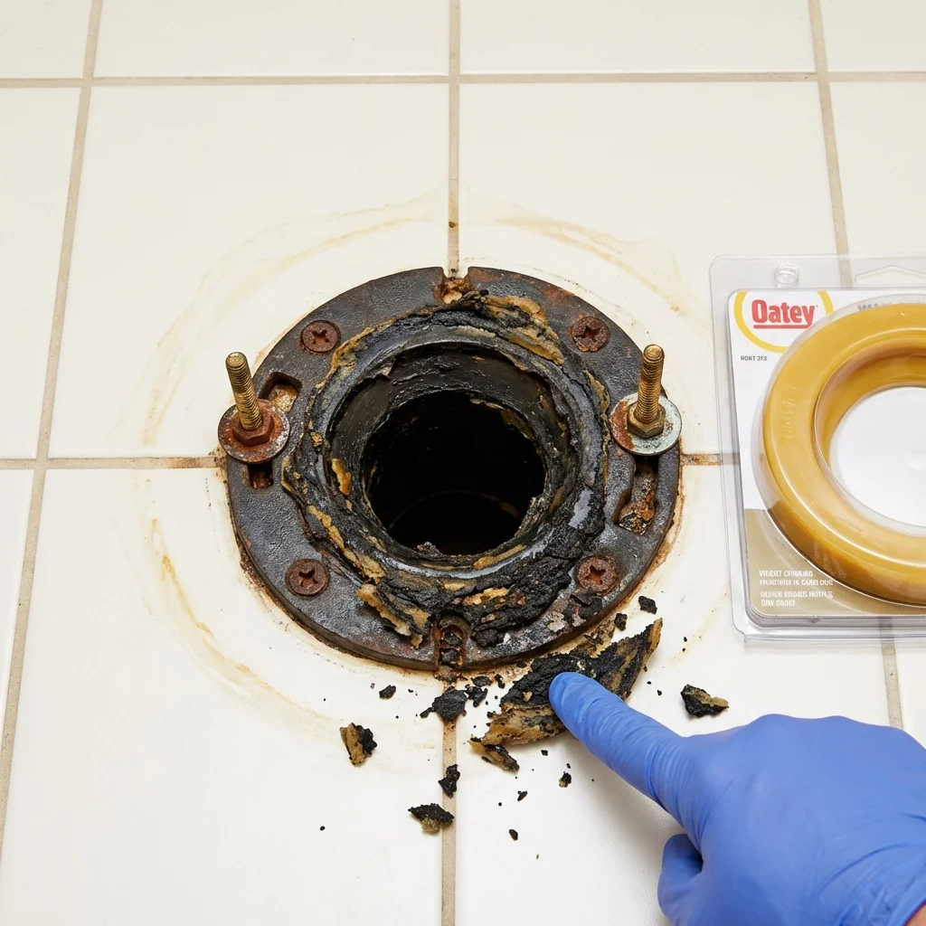 Failed wax ring showing water seepage at the base of a toilet in a Coal Valley, IL home